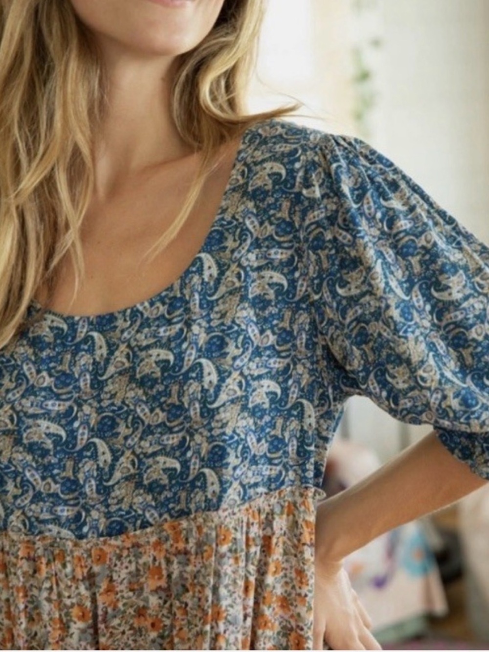 NATURAL LIFE Blue and Multi Colored Floral Tiered Maxi Dress - Picture 2 of 10